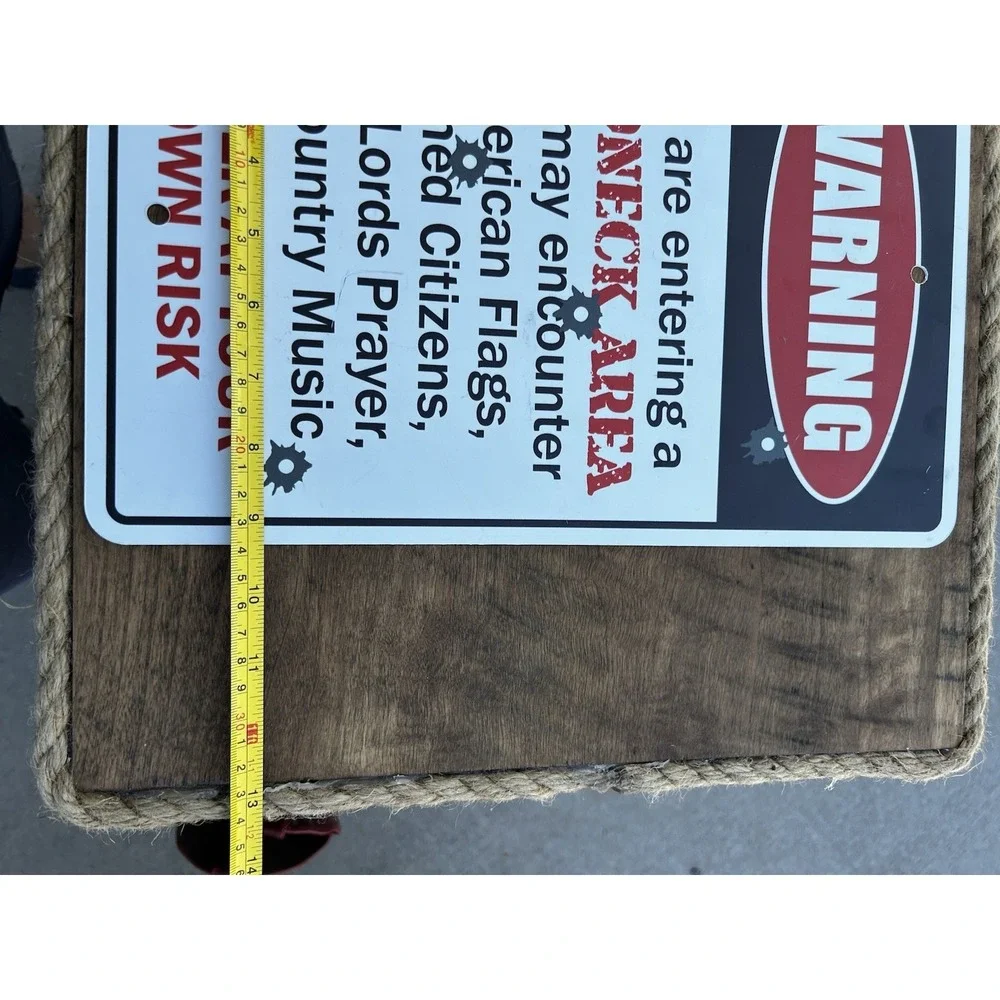 Warning Redneck Area Metal Sign 14 X 10 American Flag Armed Citizens Country